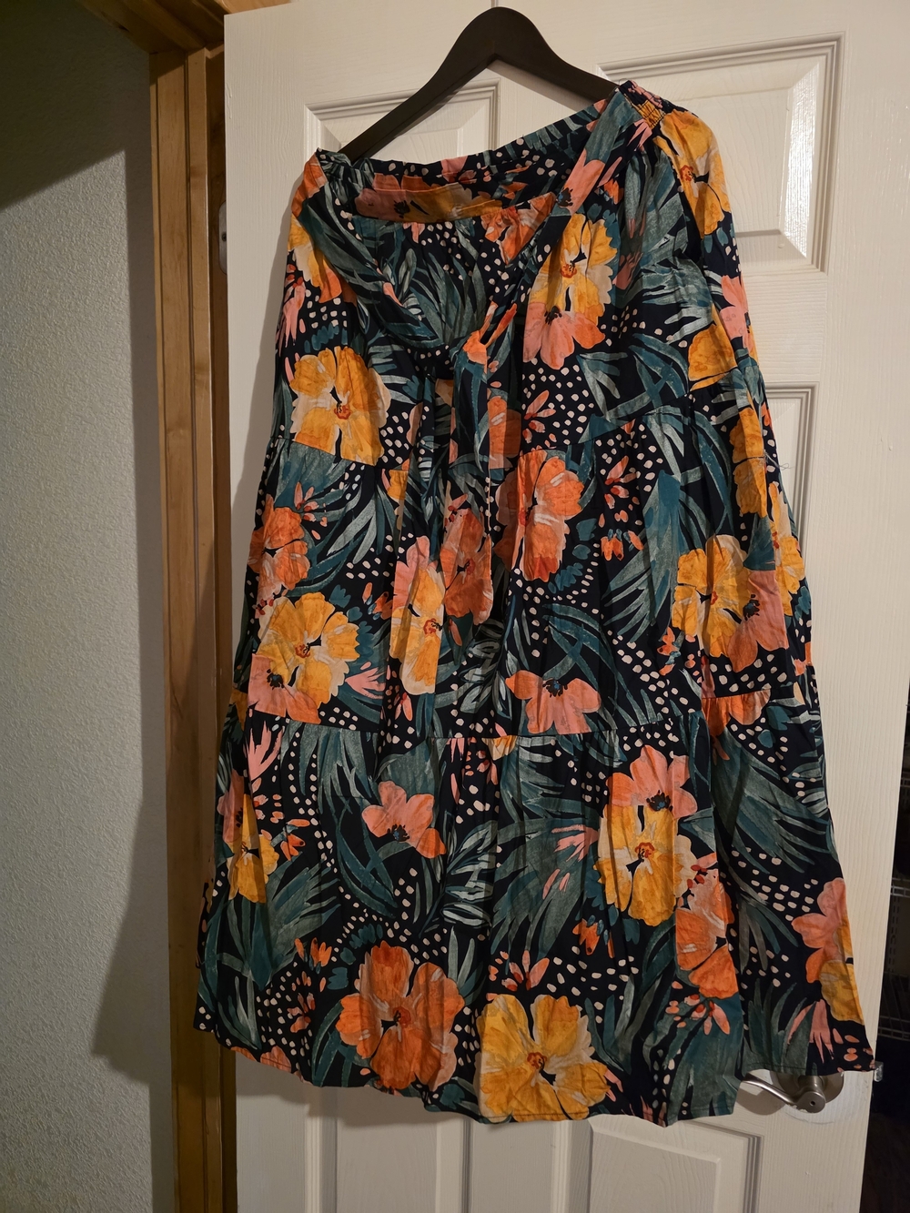 Baltic Born Black Midi Skirt with Orange, Pink & Green Floral Print